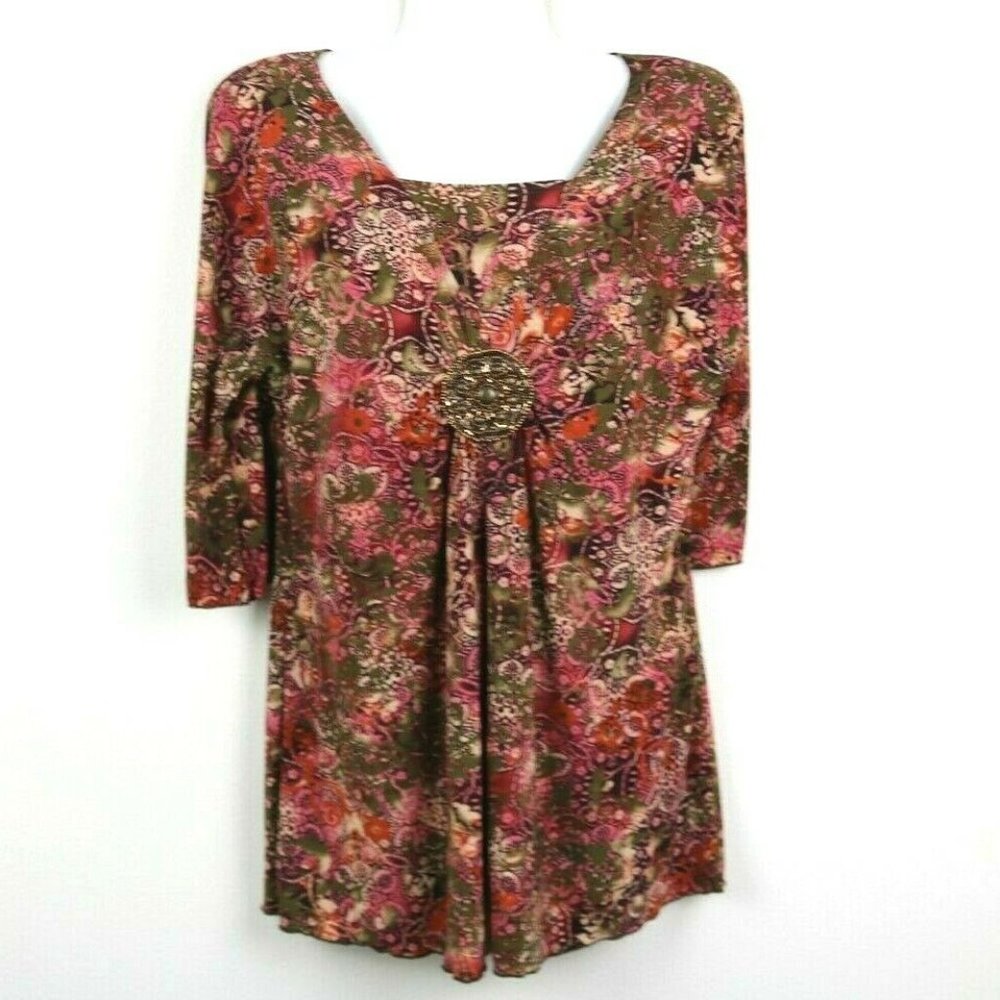 Carole Little Womens Blouse 3/4 Sleeve Beaded
